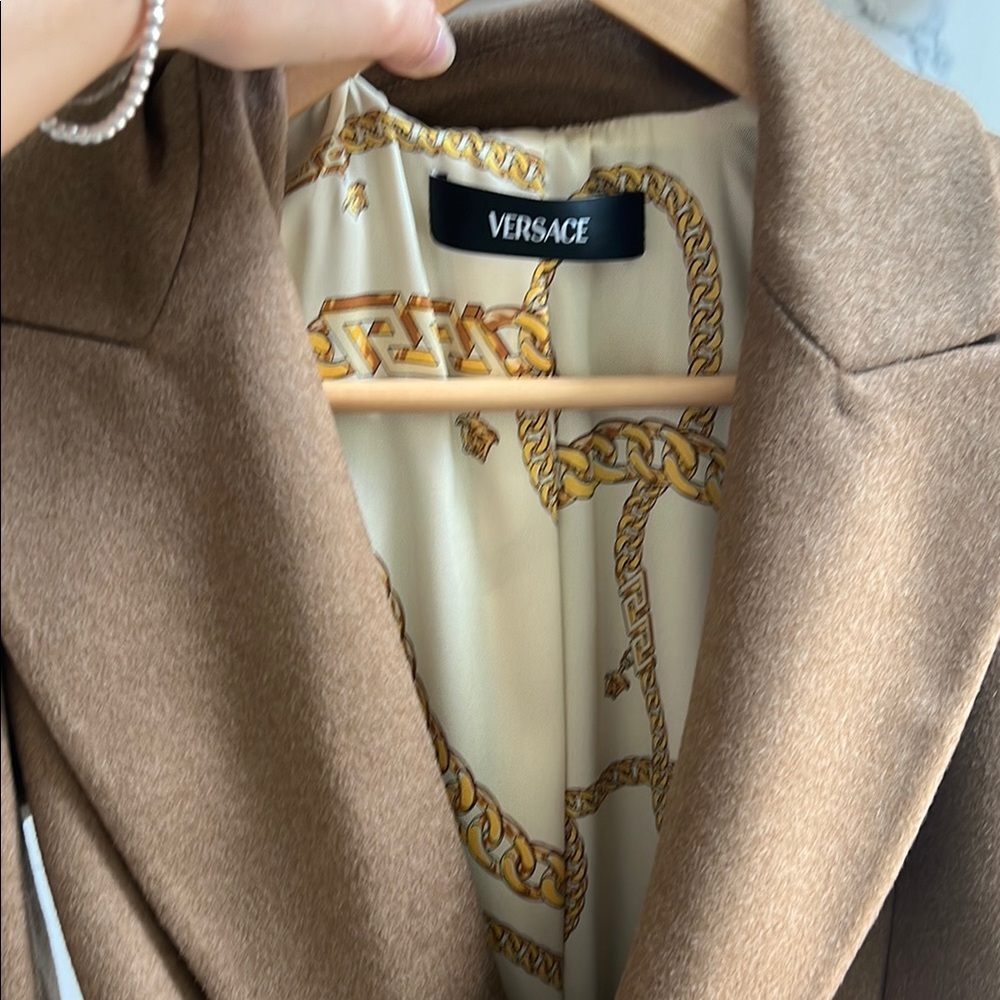 Versace Brown Blazer Wool Blend Notched Lapel